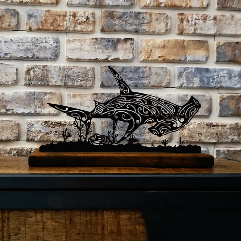 Lampe en Métal & Bois Exotique – Requin marteau